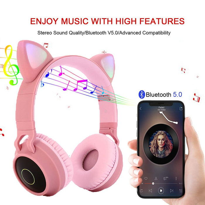 Kids Wireless/Wired Headphones with MIC,12H Playtime, Stereo Sound,Bluetooth 5.0, Foldable for School (Grey/Pink)