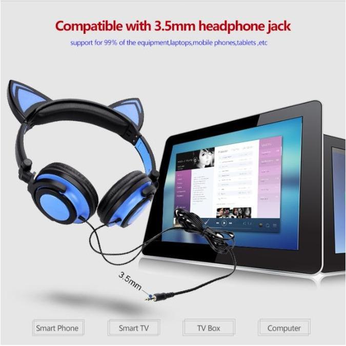 Kids Wireless/ Wired rechargeable Headphones with Cat Ear On-Ear Foldable LED-Kids Headphones-SAMA-brands-world.ca